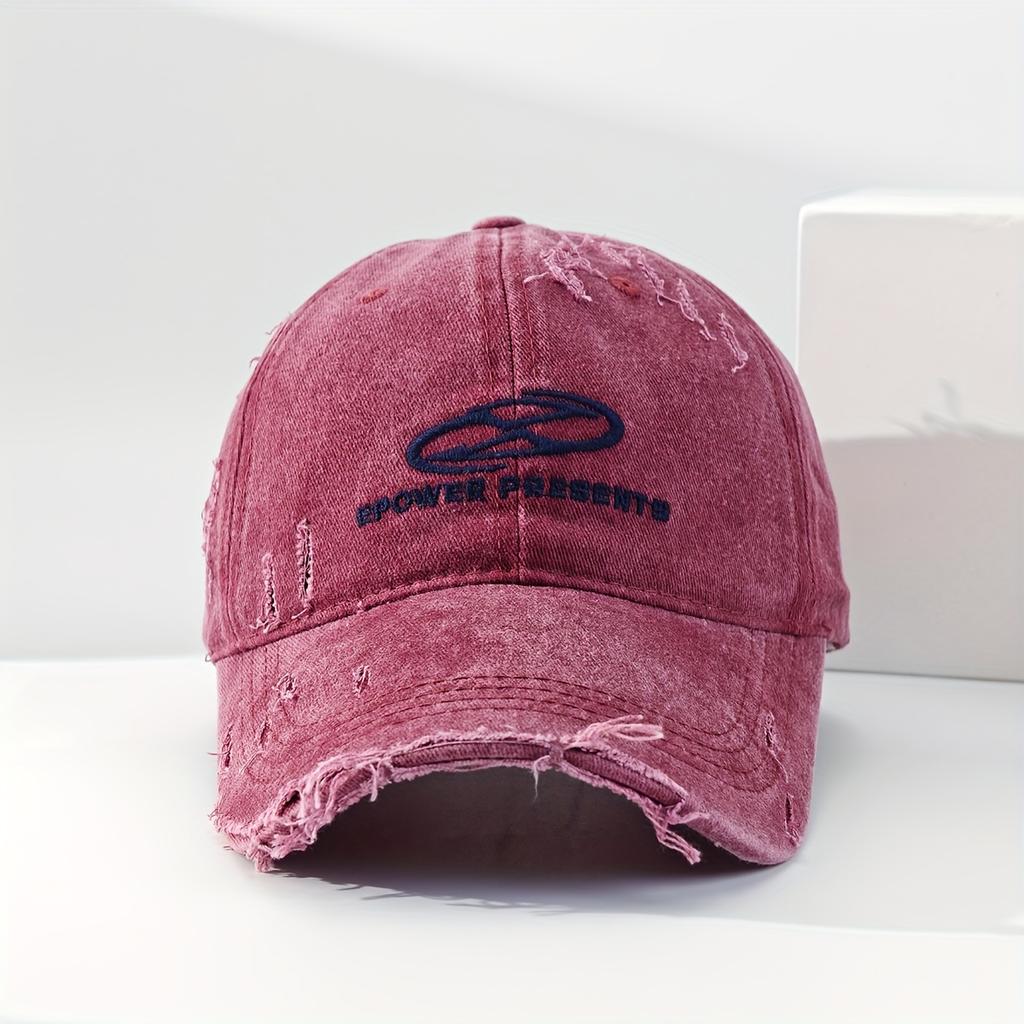 Vintage-Inspired Men's Denim Baseball Cap with Distressed Letter Design - Fashionable Streetwear