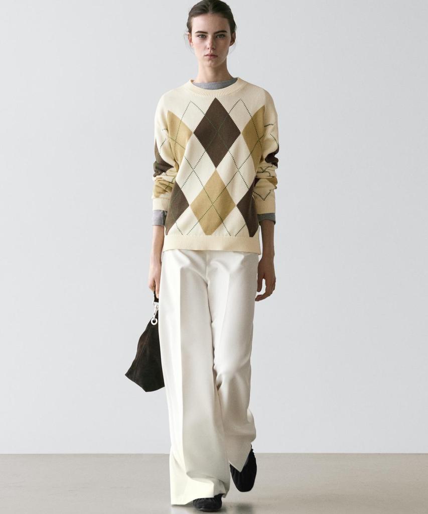 Masimodutti Cotton Argyle Detail Knit Sweater
