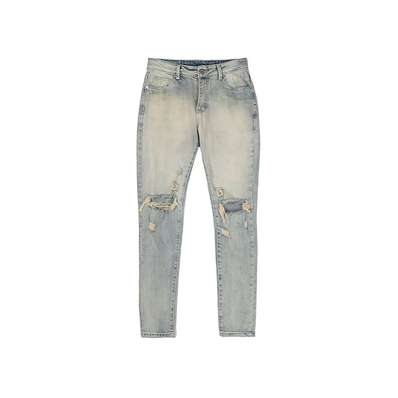 Exit High Street Washed Distressed Ripped Whiskered Slim Fit Skinny Jeans Hip-Hop National Trend Retro Slimming Long Pants for Men
