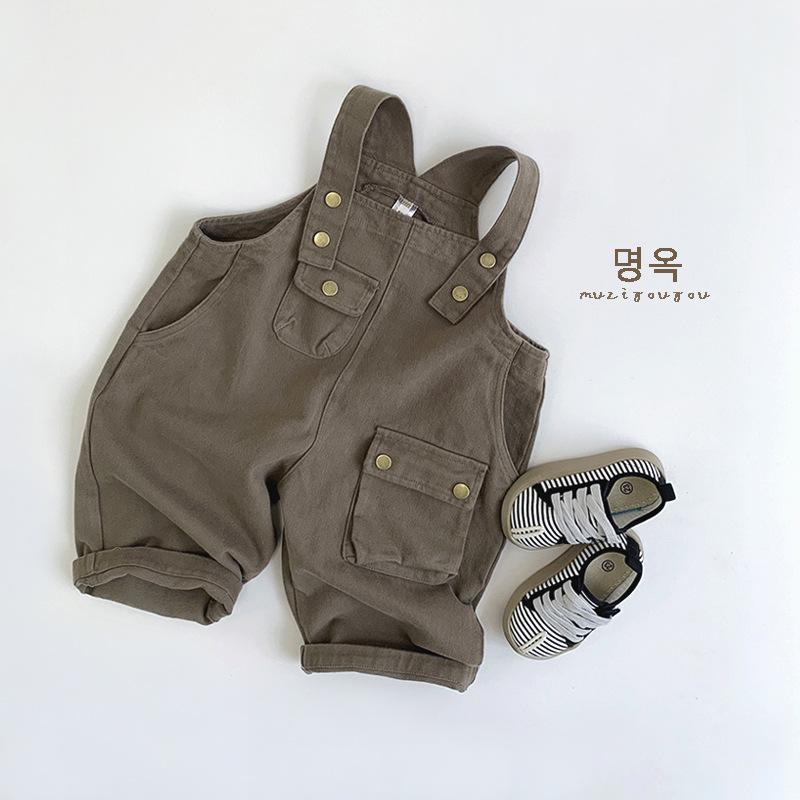 Korean Style Unisex Kids Solid Suspender Long Pants Casual Children Clothing