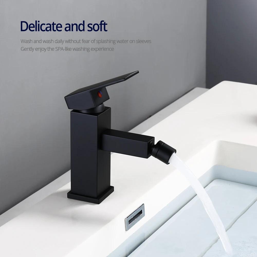 Brushed Gold Bidet Faucet Bathroom Sink Tap 360 Swivel Round Nozzle Square Hot And Cold Mixer Deck Mounted
