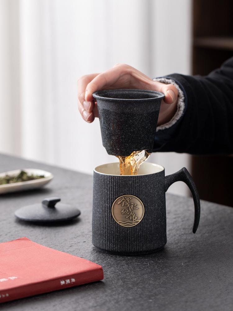 Ceramic Teacup Personal Office With Lid Filter Tea Separation Household Cup Can Be Printed