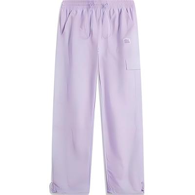 Solid Color Mid Waist Drawstring Breathable Versatile Loose Casual Pants Women Pants Rose-Purple AKXU536-3
