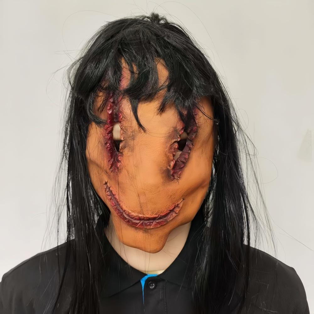 Japanese-style stitched mouth ghost latex mask