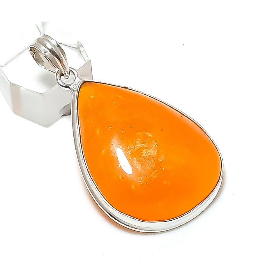 Baltic Amber Gemstone Handmade 925 Sterling Silver Jewelry Pendant 2.17" k6r16