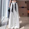 Women's Summer Wide-Leg High Waist Pants with Draped Silk Scarf Belt