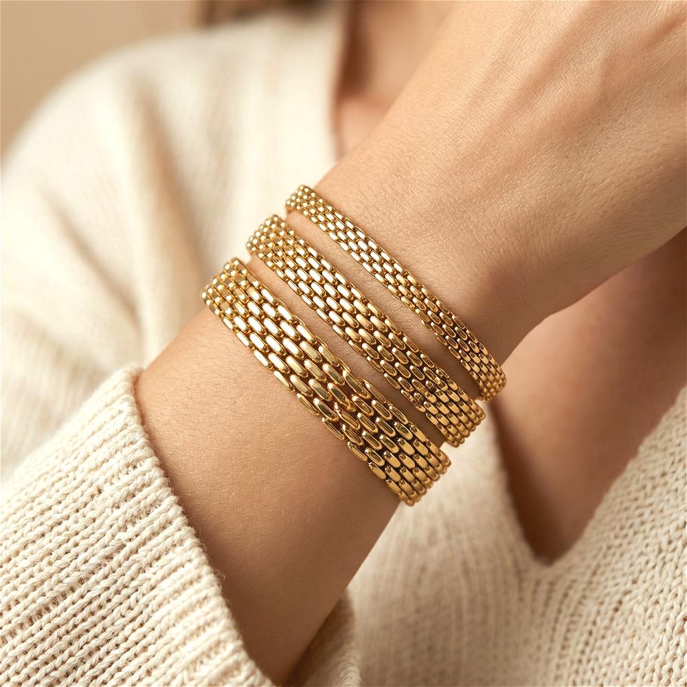 Mariasz Minimalist 3/6/8mm Gold Plated Stainless Steel Mesh Bracelet for Women Waterproof Chain Stacking French Vintage Jewelry