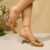 Crossover Thin Strap Flip-Flops Summer New Square Toe Bow Cutout Breathable Heels