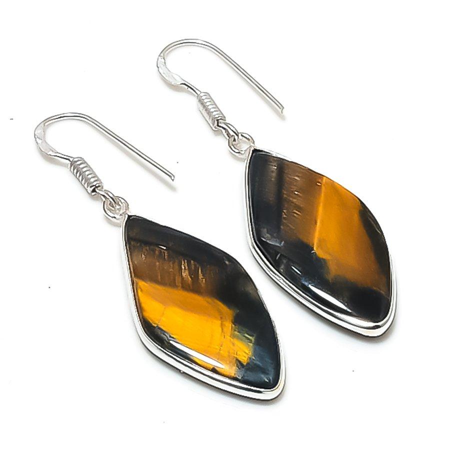 

Natural Tiger Eye Gemstone 925 Sterling Silver Jewelry Earring 1.89 AEE-10807