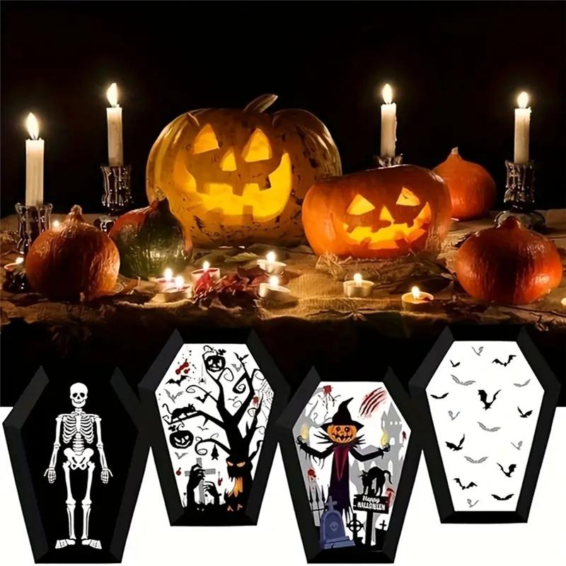A95I-Halloween Party Decor Supplies Trick Or Treat Halloween Food Serving Trays Horror Coffin Snack Cookie Gift Boxes