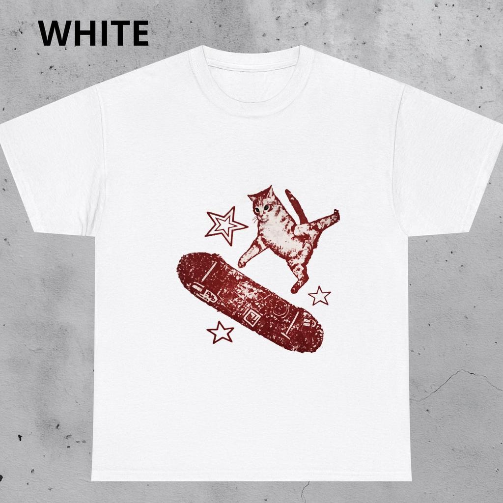 Skateboarding Cat T-Shirt and kids tshirt, Retro Grunge Kitten Graphic Tee