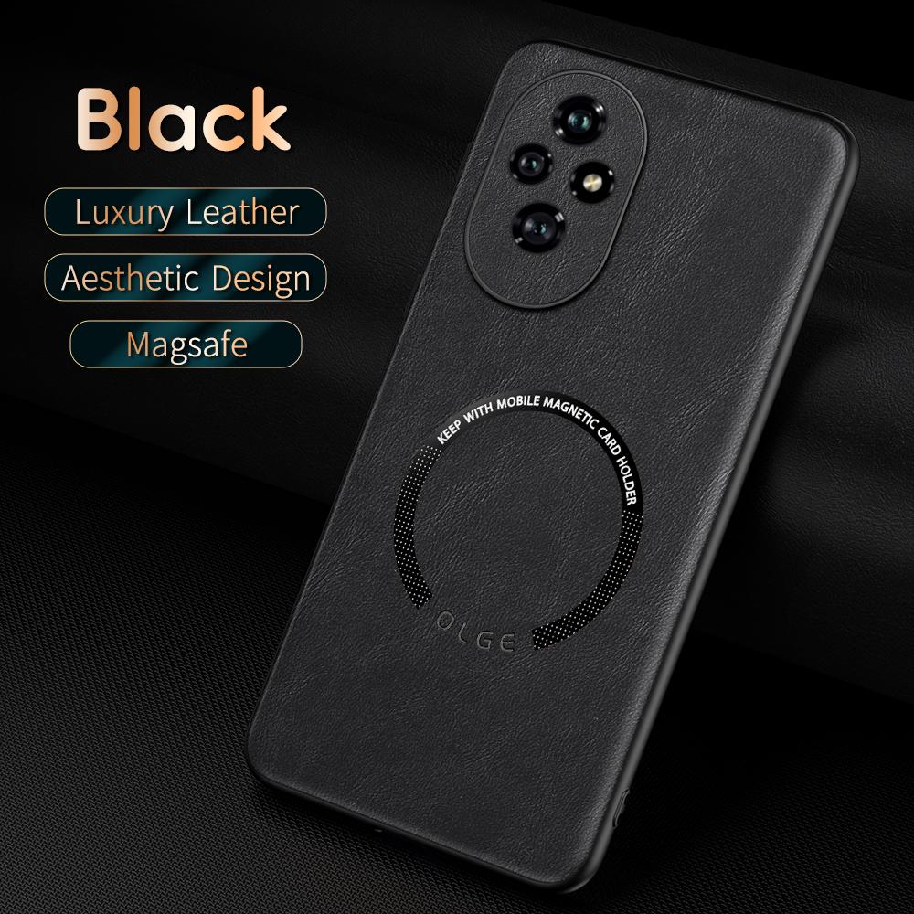 For Honor 300 300 Pro 300 Ultra 200 200 Pro 200 Lite Fine Hole PU Cow Grain Leather Outer Magnetic Ring Soft Edge Phone Case