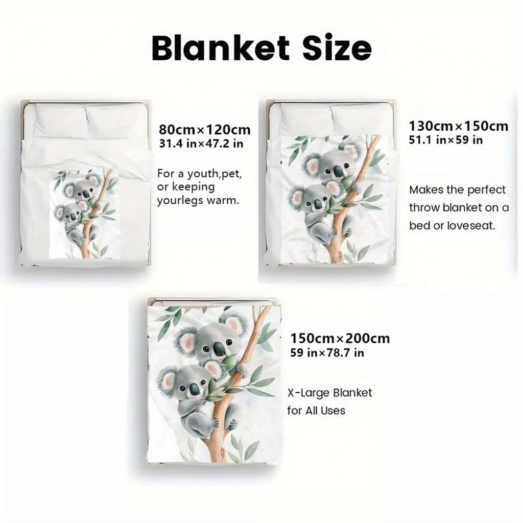 Cute Koala Bear Tree Eucalyptus Leaves Blanket Baby Animals Australian Wildlife Soft Flannel Blanket Nursery Decor Kids Bedroom
