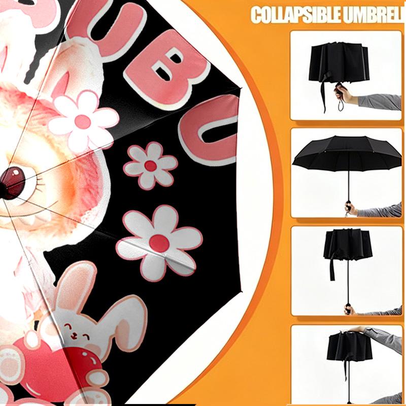 Custom Name Personalized Labubu Print Umbrella, Auto Open Close, 8‑Rib Sturdy Frame, Commute Camping Hiking Use, Birthday Gift