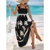 Summer New Style Women's Ladies Dress Printed Front Cross Sleeveless Loose Casual Beach Dress