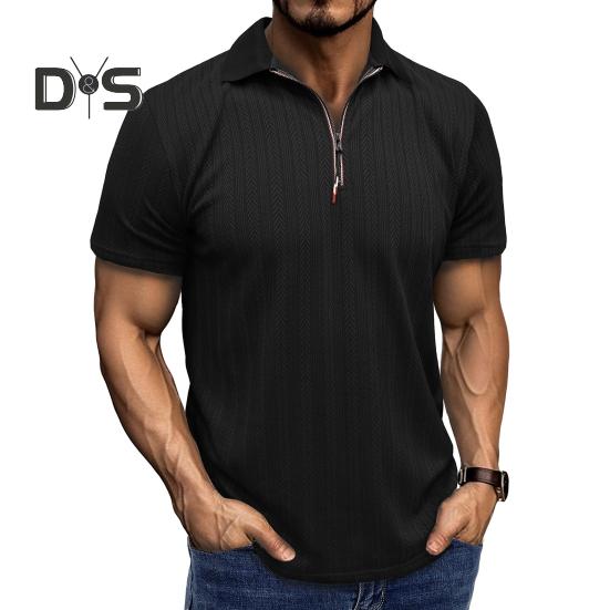 Pánská letní košile tenký krátký rukáv klopa na zip Top žakárový pulovr volná košile pro dojíždění, cestování v přírodě