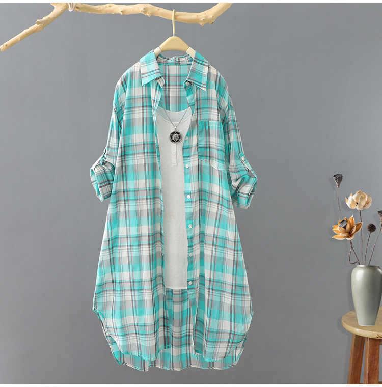 

Женский кардиган средней длины в клетку свободного кроя с защитой от солнца, весна/осень 2025 3XL зелёный