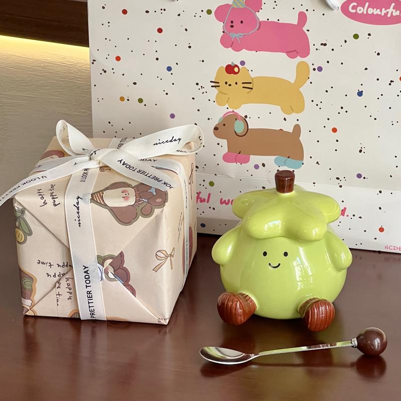 Niedlicher kreativer Aubergine Pier Pier Becher Mädchen hoher Wert Keramiktasse mit Deckel Geburtstagsgeschenkbox