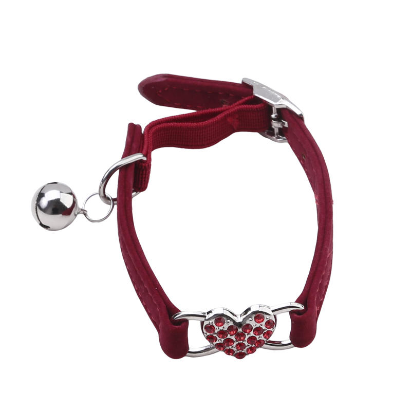 Cute Heart Flocked Diamond Bell Cat Collar Pet Puppy Kitten Collars with Safety Belt Jeweled Necklace