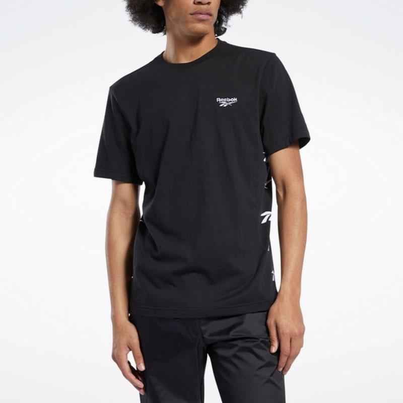 Reebok Side Logo Print Crew Neck Casual Short Sleeve T-Shirt Unisex Tops Black FK2516