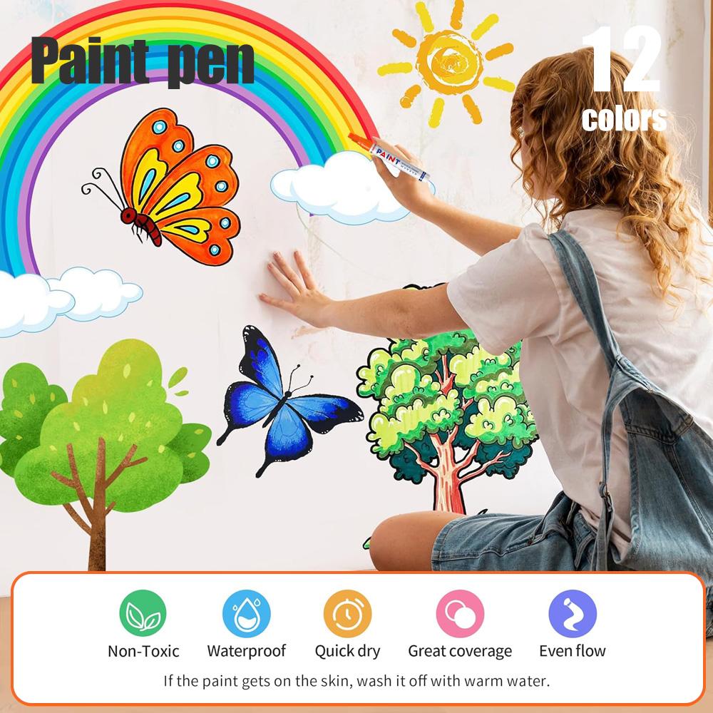 12 Colors Permanent Paint Marker Pen Square 6mm Tip for Fabric and Metal Use Stone Coloring & Refinishing