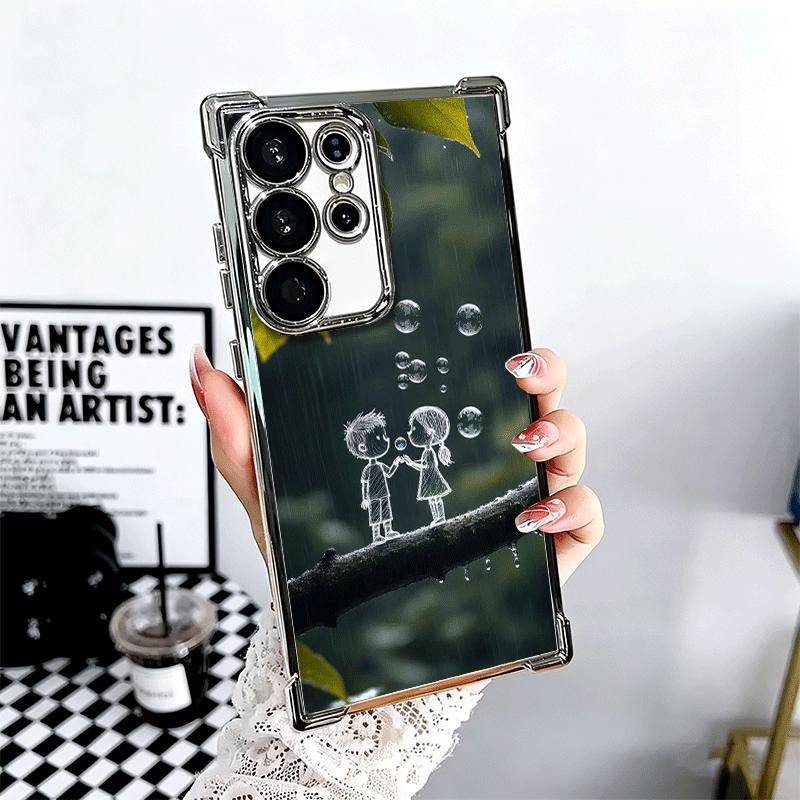 Nature Cute Child Painting Style Soft Phone Case For Samsung Galaxy S26 Ultra S25 Edge S24 FE S23 Plus S22 S21 + S20 Plating Ant