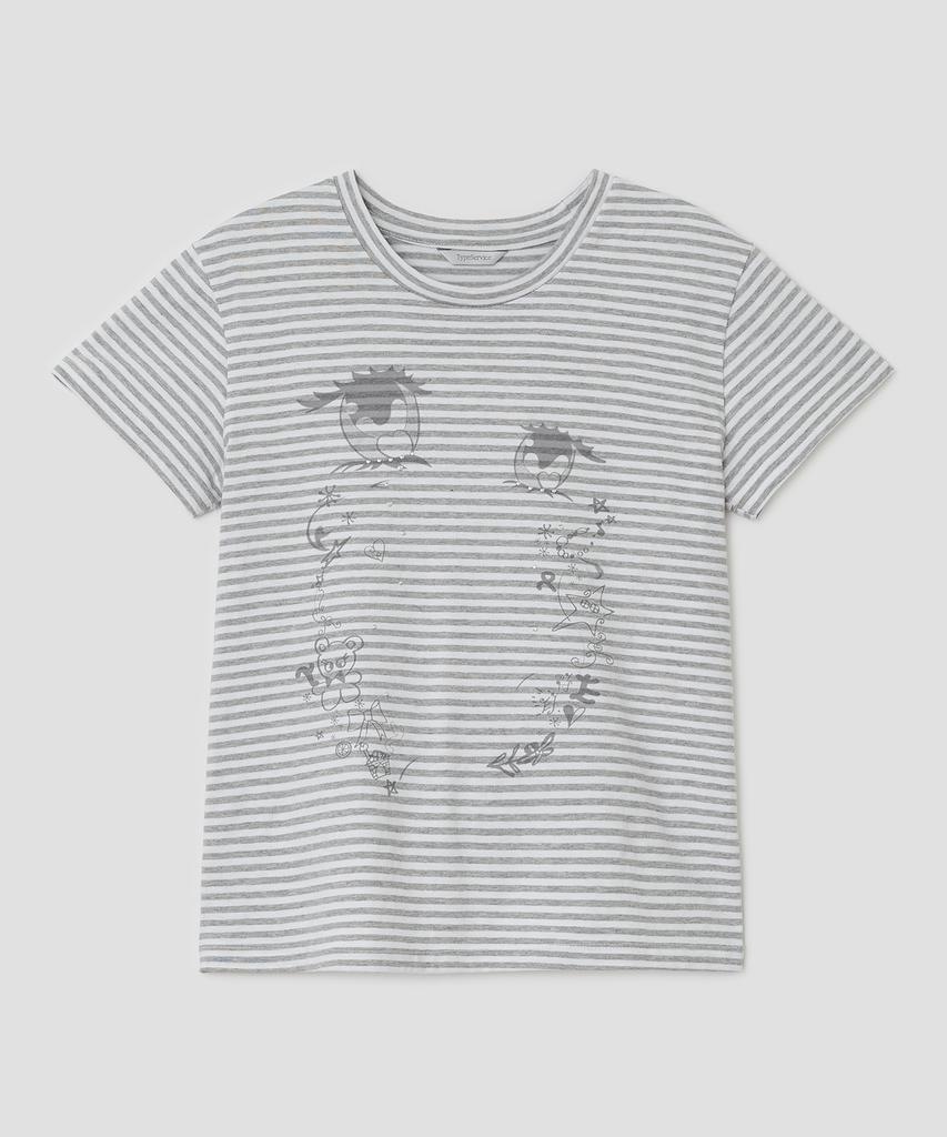 Taibseobiseu Cry Eyes Stripe Short Sleeve Top [Gray]