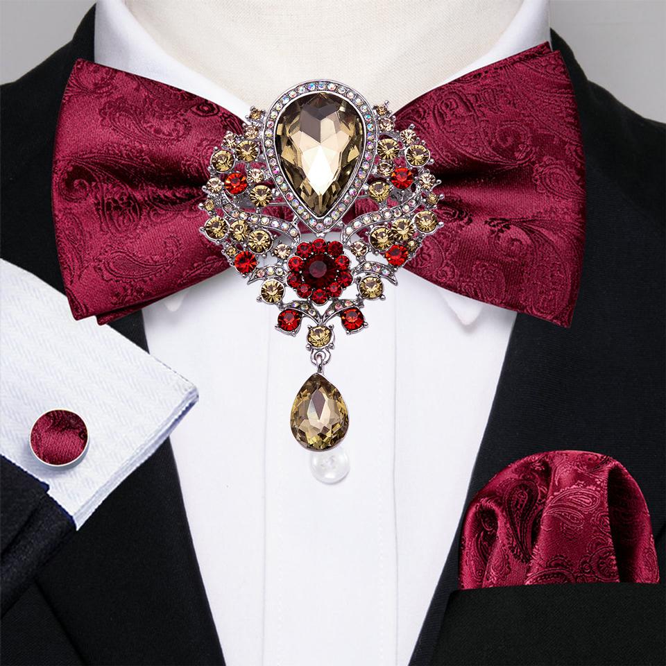 

Чоловіча краватка-метелик Barry.Wang з брошкою, набір запонок для весільної вечірки, побачень, шовковий набір попередніх метеликів LH-0826