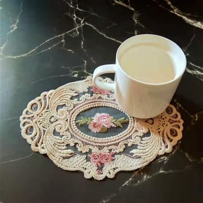 European Oval Lace Embroidered Coaster Bedroom Study Kitchen Cup Table Mat Food Fruit Plate Cover Cloth Christmas Decoration