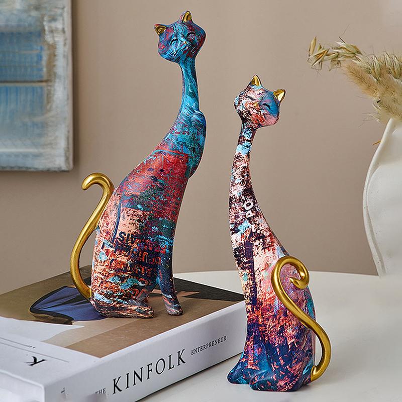 Nordic Kunst Ölgemälde Katze Dekoration Harz Abstrakte Ornamente Figuren Schlafzimmer Desktop Veranda Katze Skulptur Wohnkultur Geschenk