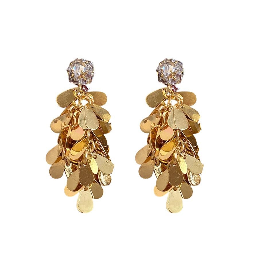 Silver needle zircon water drop iron sheet fringed earrings women's niche design stud earrings light luxury high-end earrings women