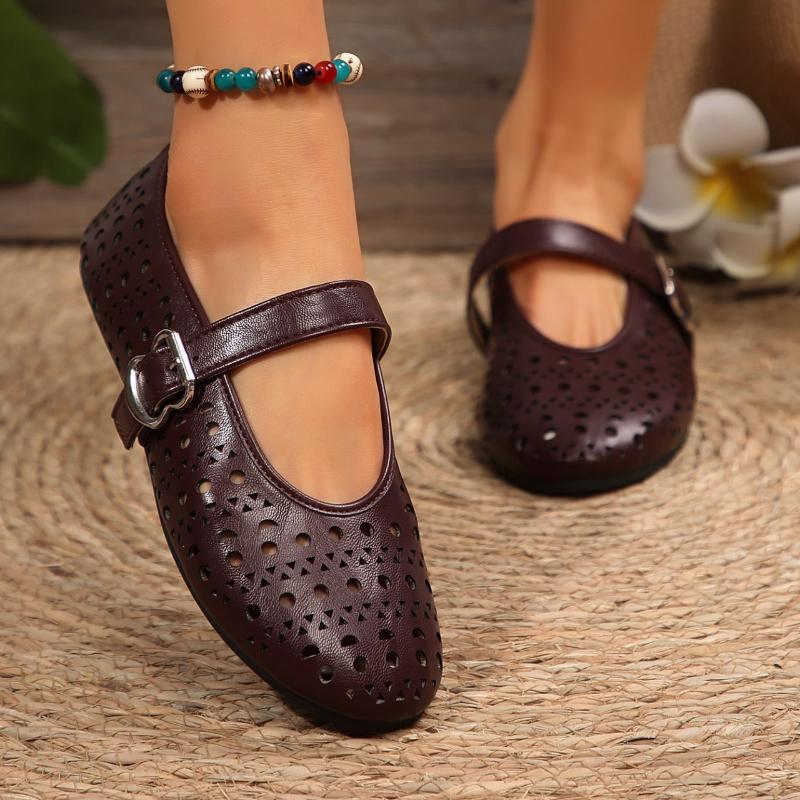 Fashion Summer New Flat Shoes Women's Round Head Shallow Chisel Metal Buckle Line with Soft Sole Anti-slip Wear-resistant Single Shoes