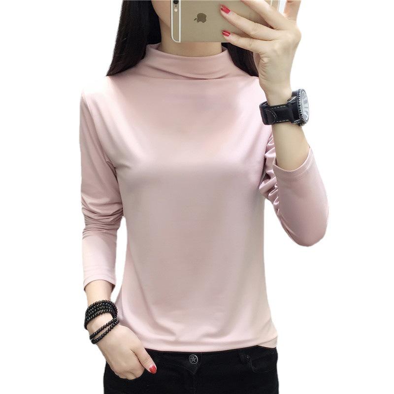 Women's Slim Fit Long-Sleeve Turtleneck In Solid Pink – Elegant Commuting Tee