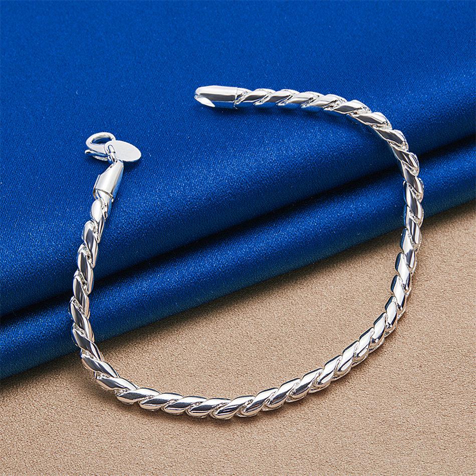 925 Sterling Silver 8-inch 4MM Exquisite Rope Chain Bracelet, Fashionable Men's and Women's Party Wedding Accessories Jewelry