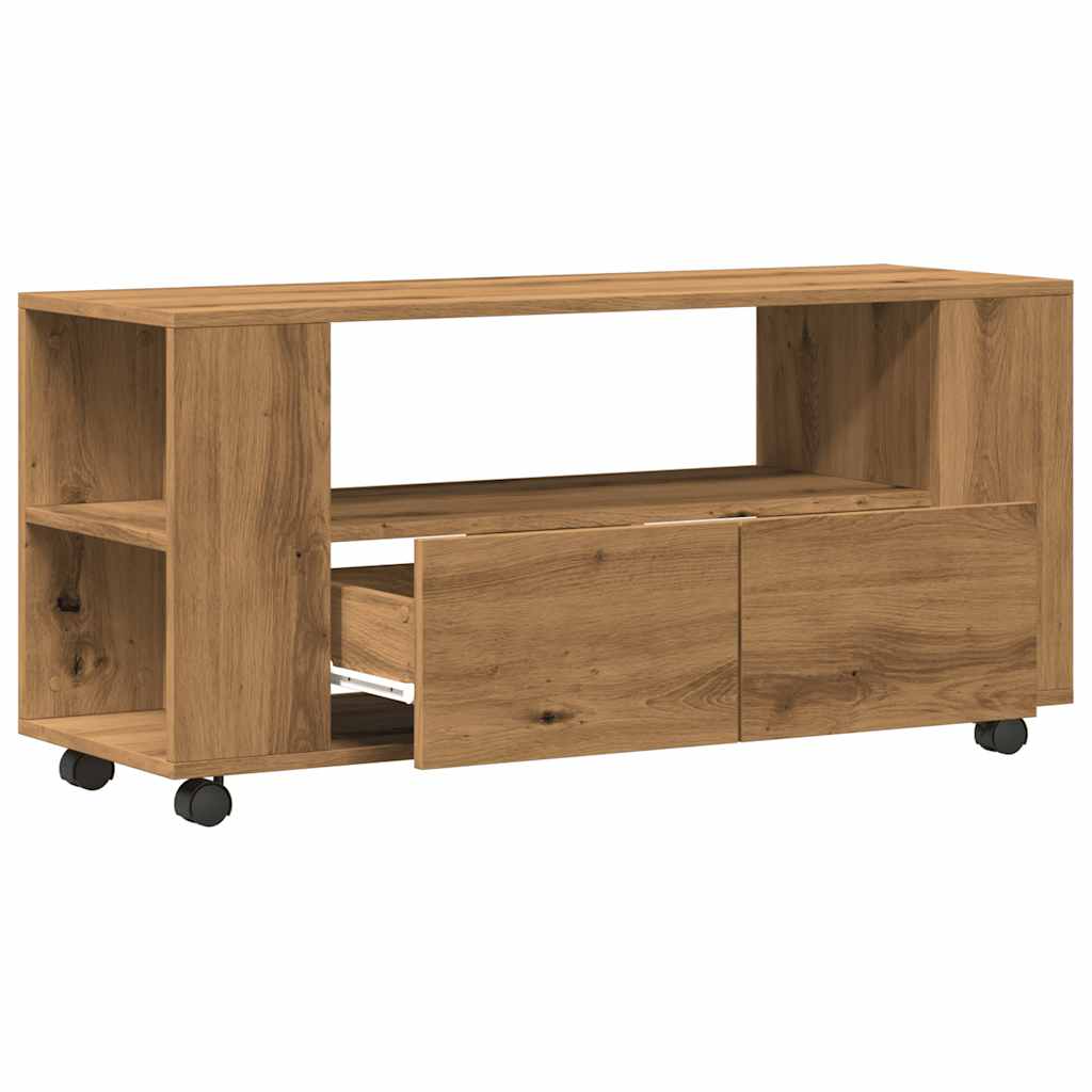 TV Stand with Casters Artisan Oak Finish 102 x 34.5 x 43 cm Engineered Wood