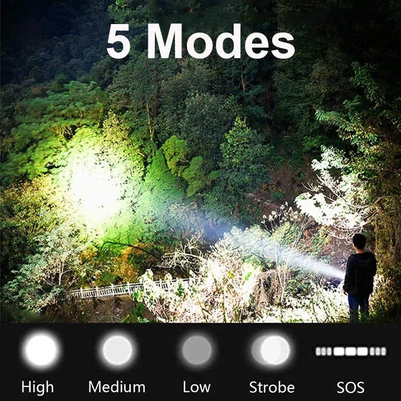 High Power LED Flashlight Rechargeable - Long Range Torch with Telescopic Zoom, Bright Self-Defense Flashlight for Outdoor Use