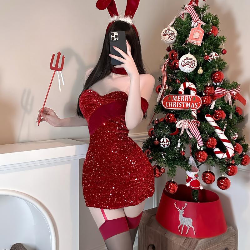 Chaomu Sexy Underwear Spicy New Christmas Uniform Pure Desire Suspender Dress Valentine's Day Dating Robe Sexy Cover