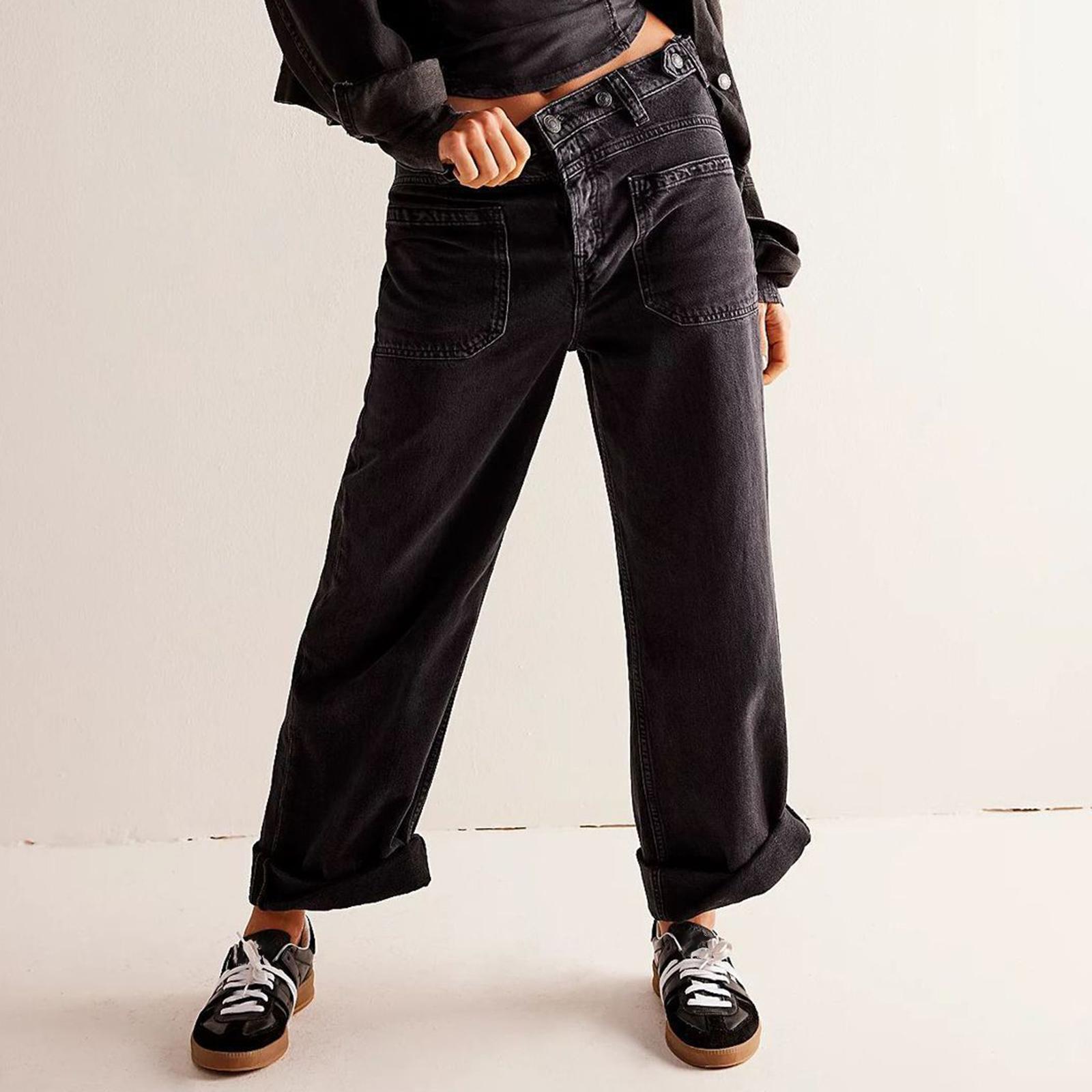 

Women s High Waist Washed Women s Jeans Fashionable Versatile Straight Leg Pants L