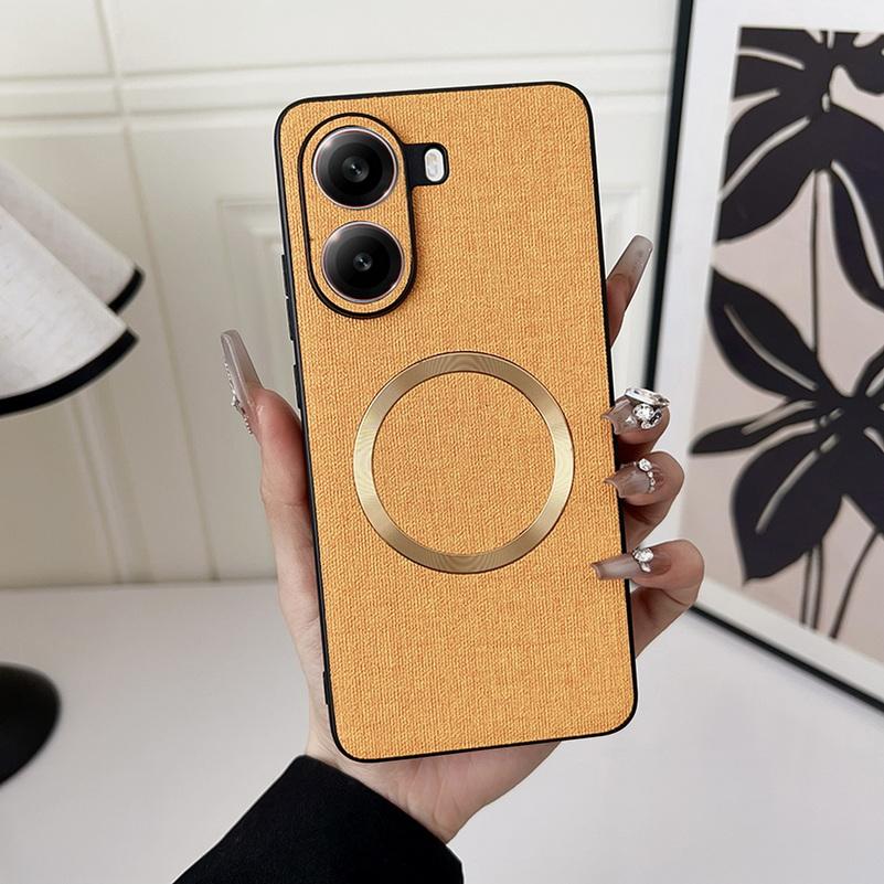 Magsafe Magnetic Plain Leather Case For Poco X7 Pro POCO X7 F6 Pro X6 Pro M6 Pro Poco C75 Cloth Wireless Charging Cover