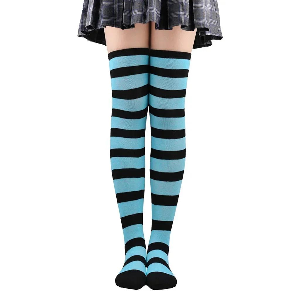 Long Socks Womens Over Above Knee Striped Thigh High Stockings Polka Dot Ladies Black White Pink Cosplay Lolita Harajuku Y2k