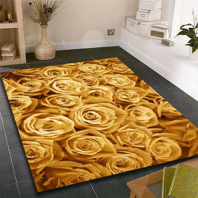 Fashion Modern Area Rugs Gold Rose Pattern Room Bedroom Floor Mat Carpet Rugs and Carpets for Home Living Room