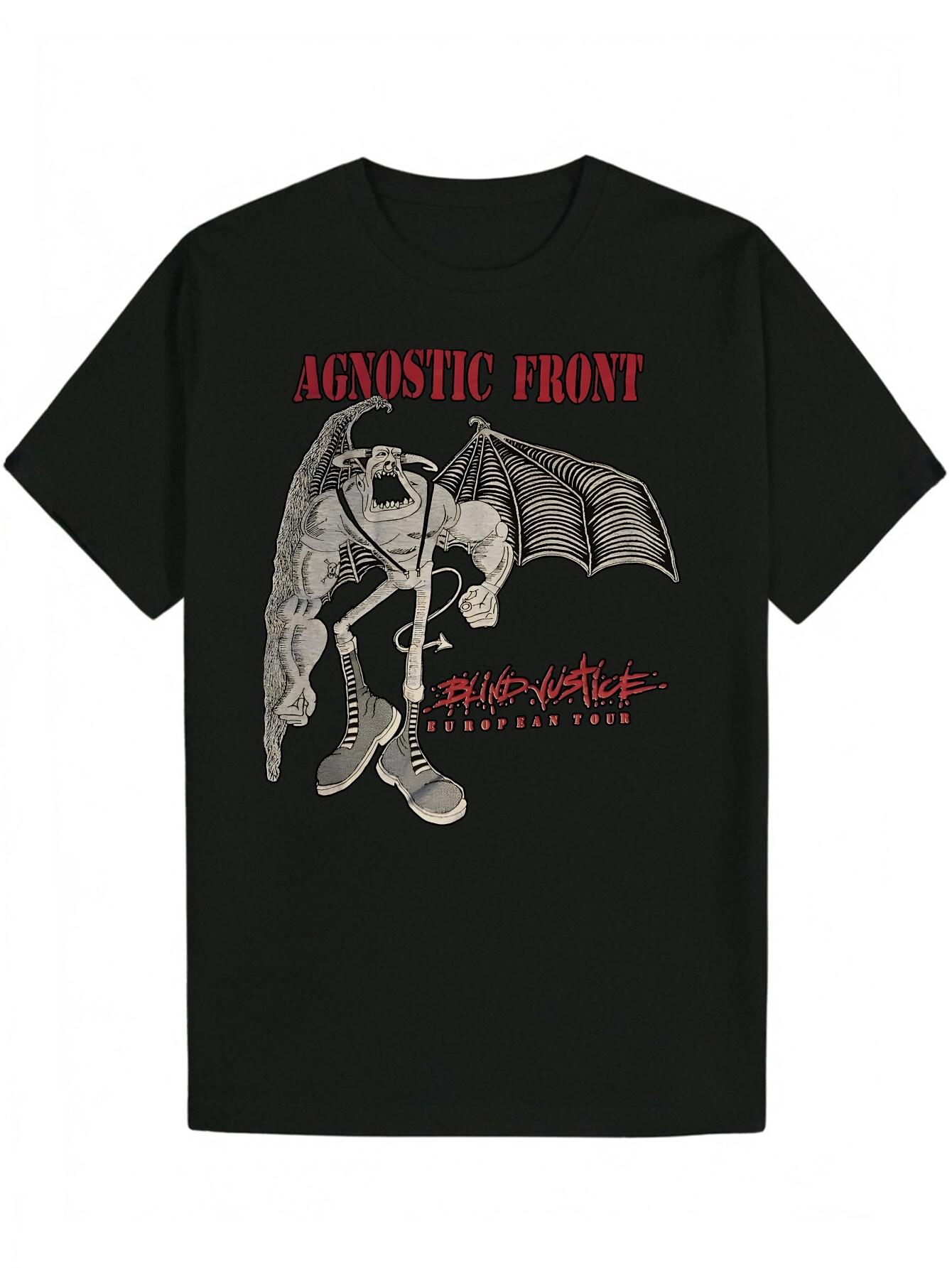 Crew Neck T-shirt - Agnestic Front Graphic Tee with Dramatic Design XXXXL