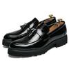Fashion Golden Men's Casual Slip-On Tassel Patent Loafers Thick Bottom Elevator Shoes Men's Party Shoes Business Shoes Brogue