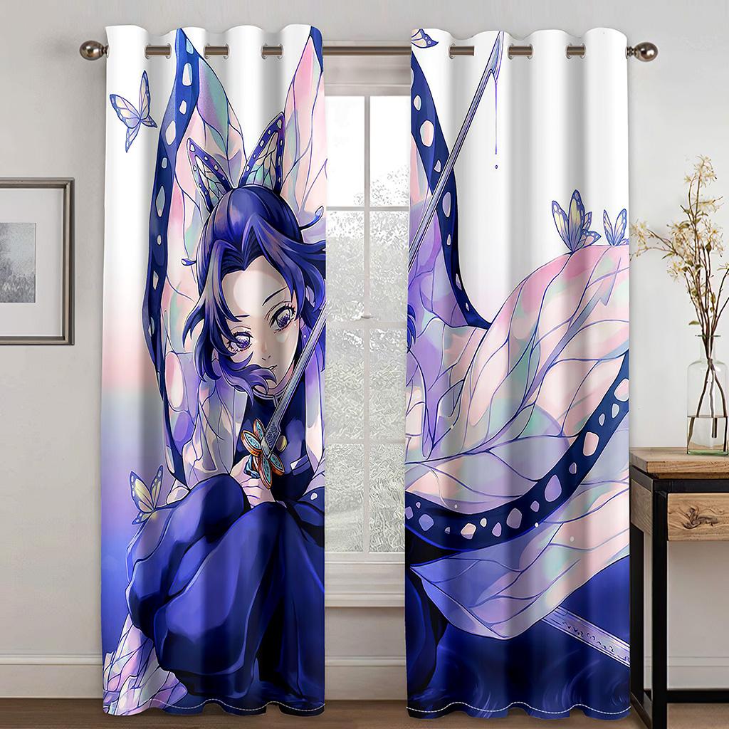 3D Anime Girls Silk Posters Japanese Cartoon Sexy Thin Curtains for Boys Living Room Bedroom Window Decor 2 Panels Free Shipping
