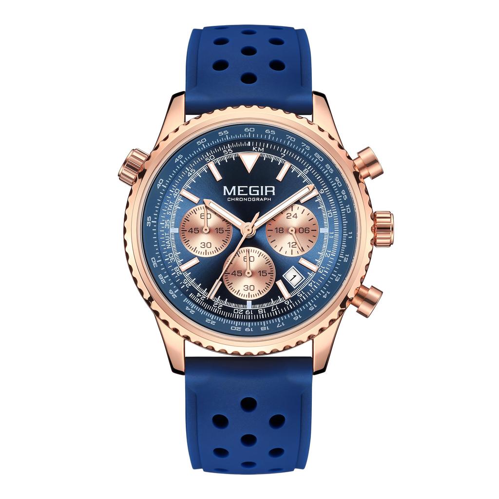 Megir Men's Watch Quartz Sport Chronograph Fashion Luminous Calendar Man Wristwatch 24-hour Silicone Strap Relogio Masculino 2236