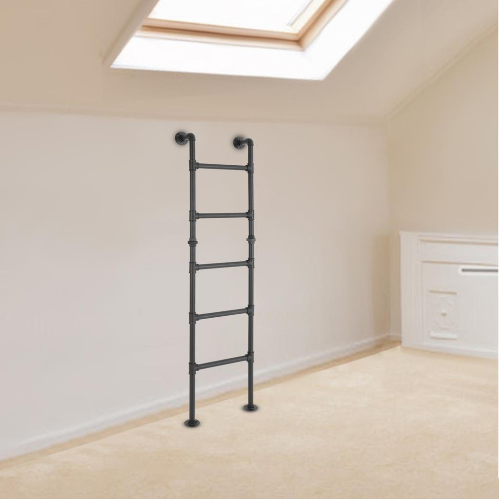 5-Step 170cm Carbon Steel Ladder,Black Wall&Floor-Mounted Ladders for Caravans,Dormitory Double Beds
