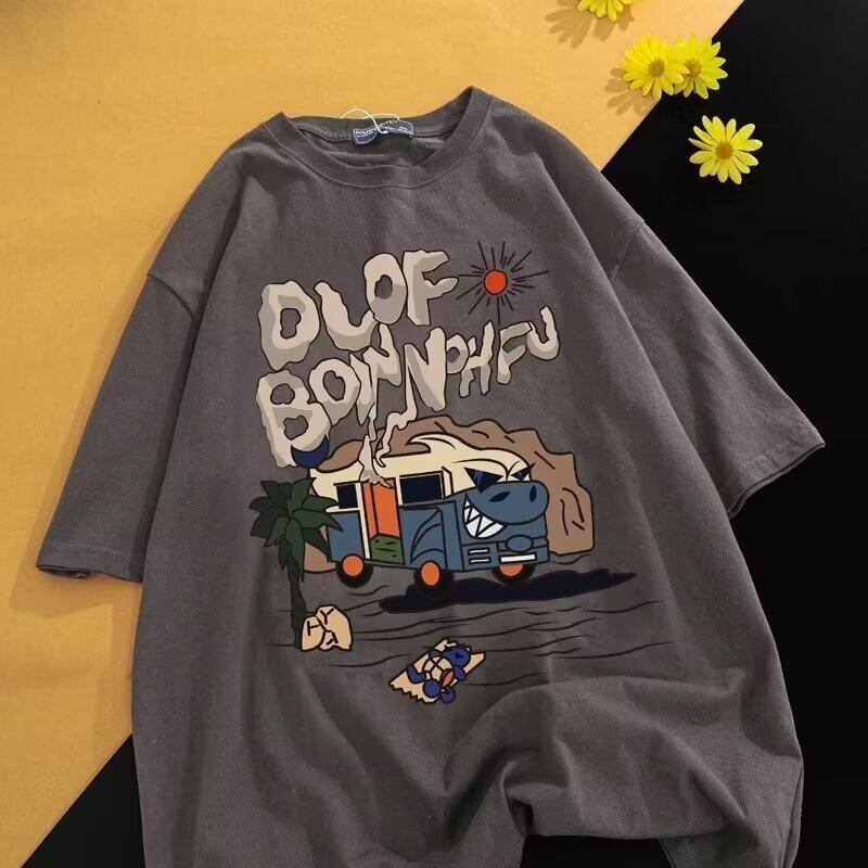 Men'S Trendy Letter Round Neck Printed Short Sleeved T-Shirt For Summer Ins Loose Casual Top