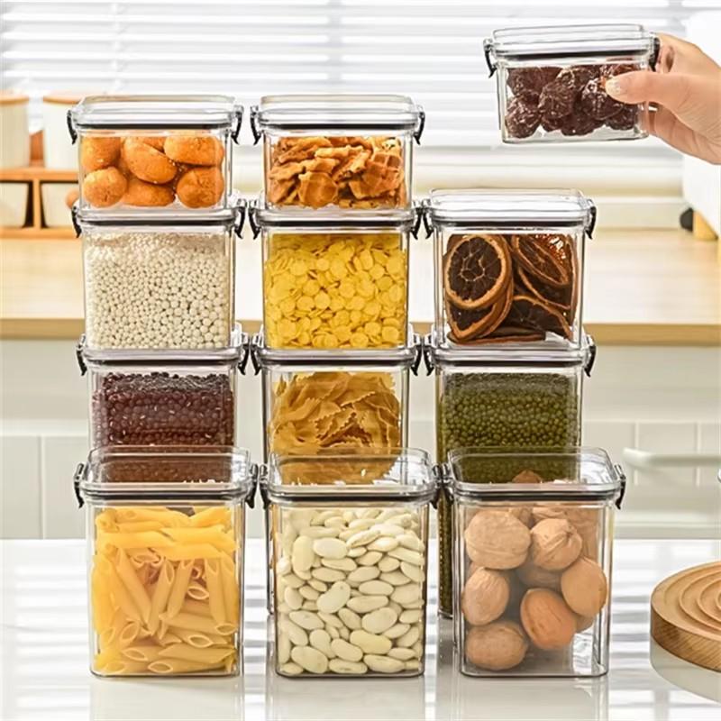 Transparent Storage Box Rectangular Stackable Food Grade Sealed Tank Square Moisture-proof Storage Box Kitchen 900ml 1300ml