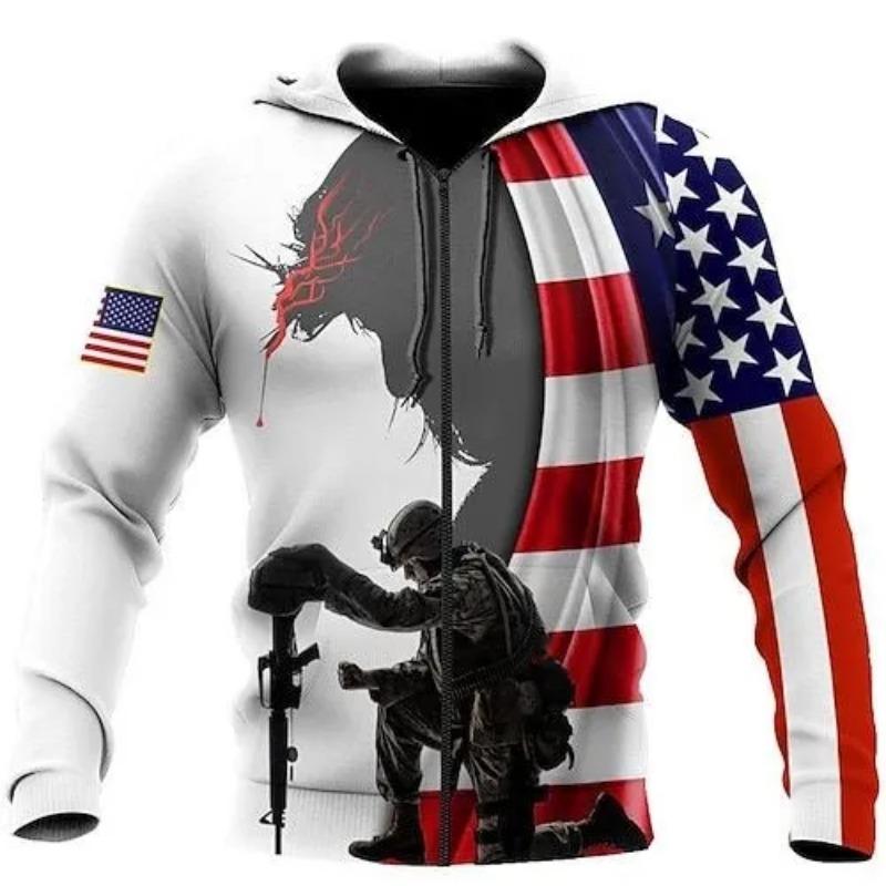 New Fashion American Flag Hoodie Men Casual Sweatshirt Harajuku Streetwear Long Sleeve Pullover