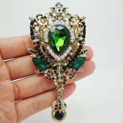 Modeschmuck Krone Blume Tropfen Grüner Kristall Strass Brosche Anstecknadel Anhänger Mama Kleid Dekoration Brosche Party Einzigartig